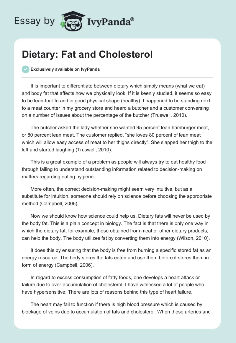 Dietary: Fat and Cholesterol. Page 1