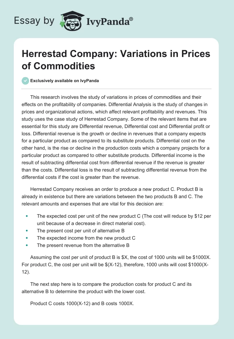 Herrestad Company: Variations in Prices of Commodities. Page 1