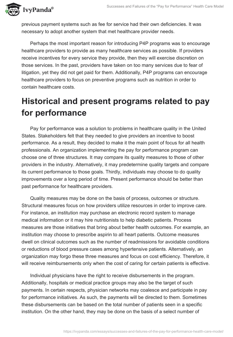 Successes and Failures of the “Pay for Performance” Health Care Model. Page 2
