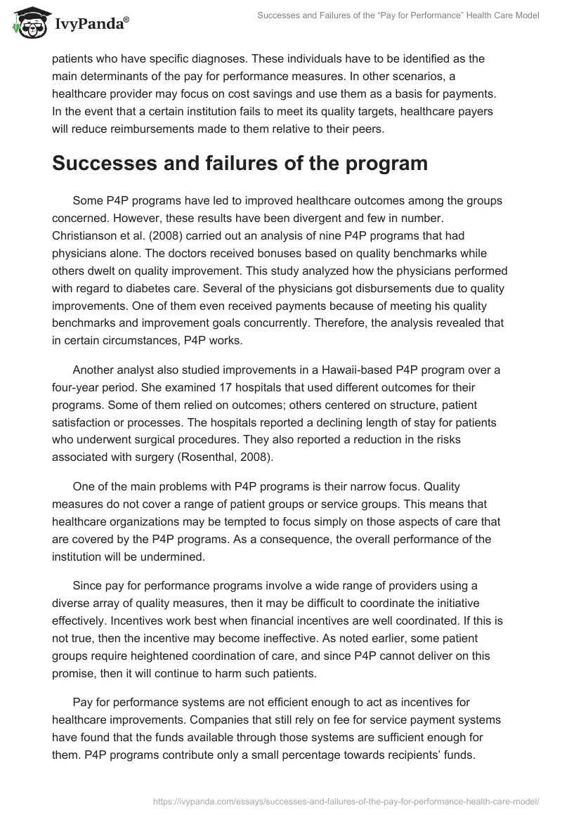Successes and Failures of the “Pay for Performance” Health Care Model. Page 3