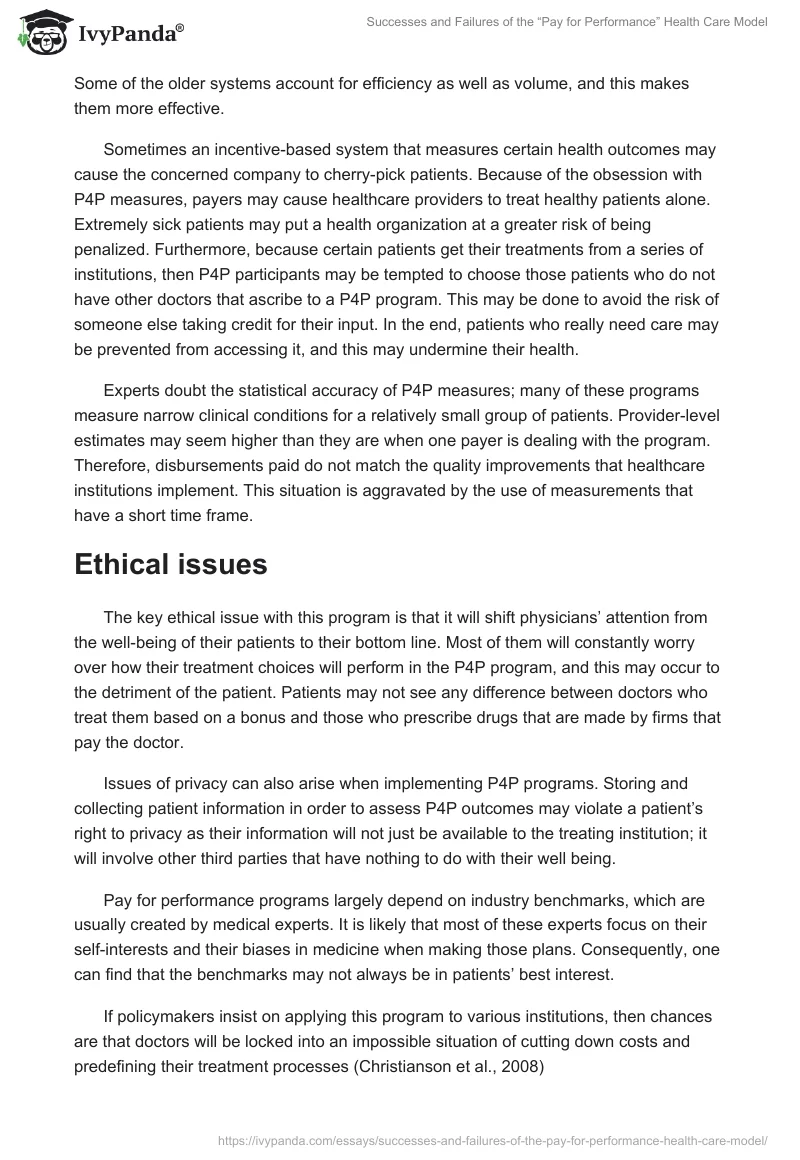 Successes and Failures of the “Pay for Performance” Health Care Model. Page 4