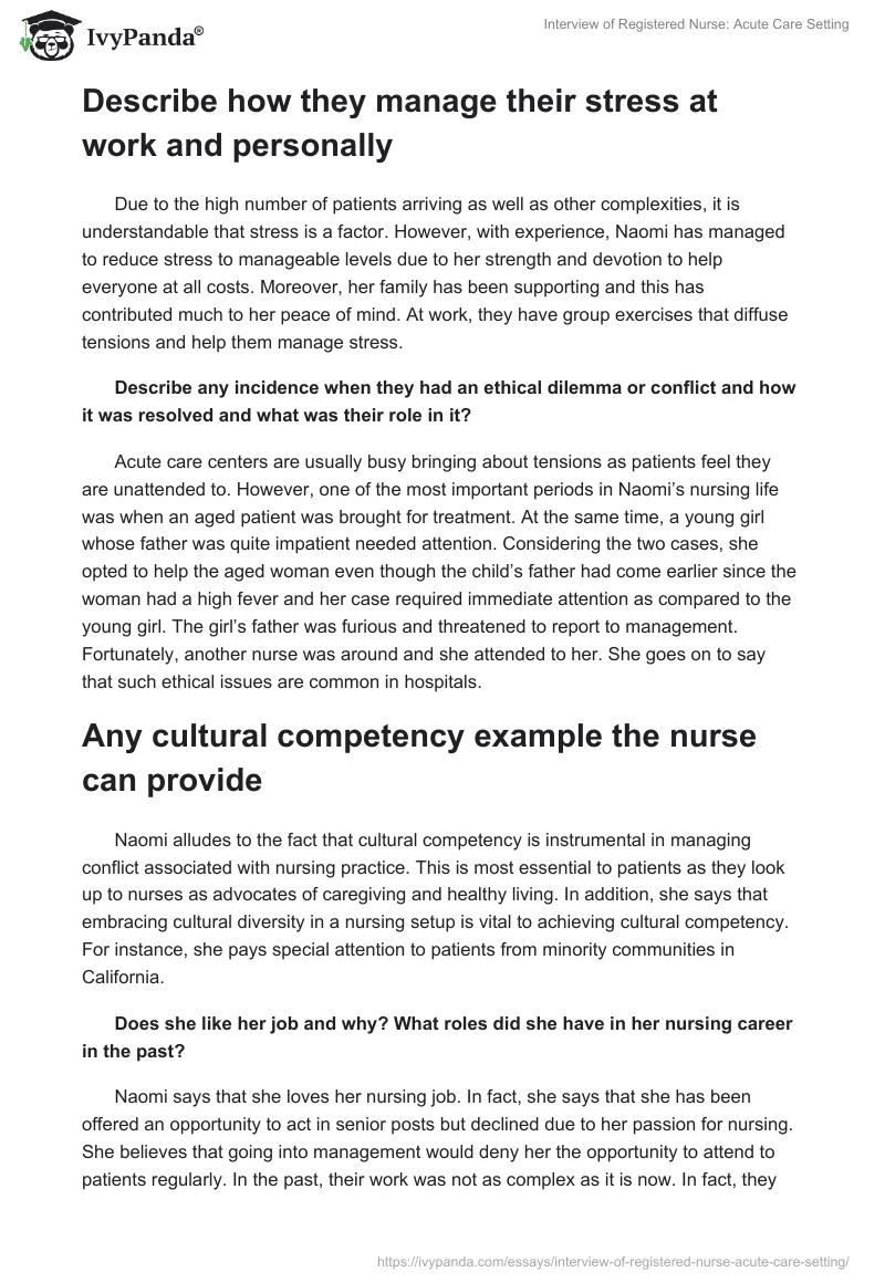 Interview of Registered Nurse: Acute Care Setting. Page 3