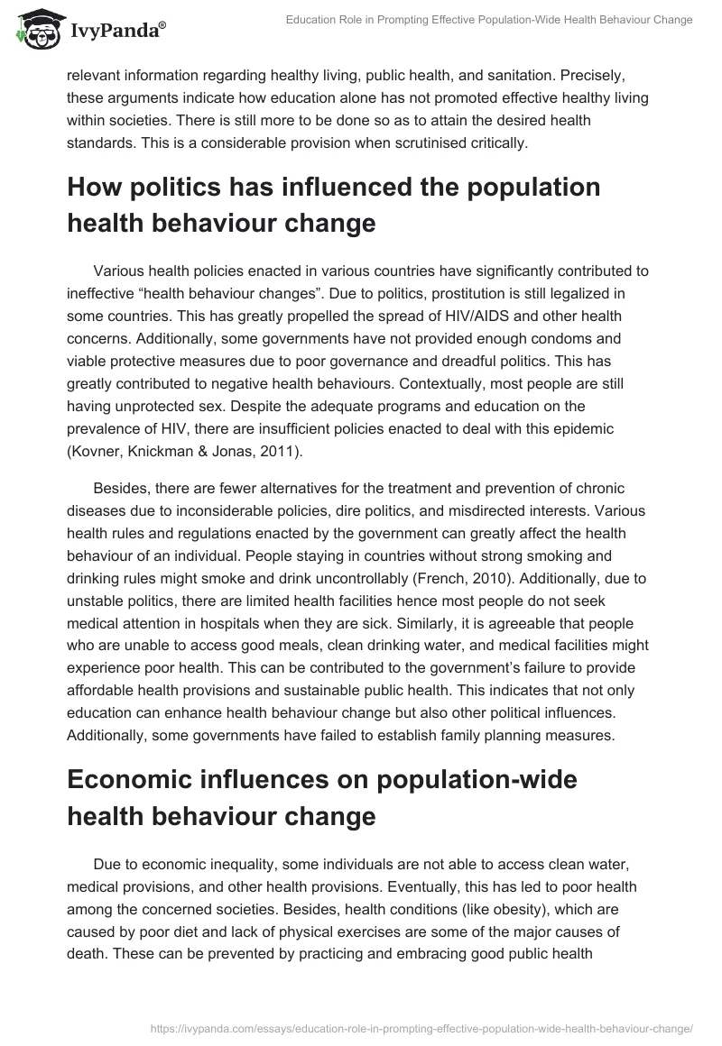 Education Role in Prompting Effective Population-Wide Health Behaviour Change. Page 2