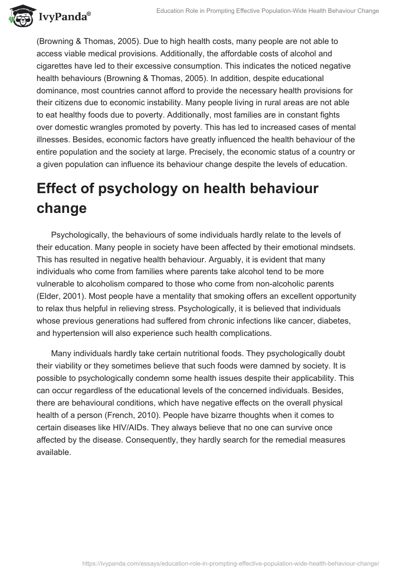 Education Role in Prompting Effective Population-Wide Health Behaviour Change. Page 3