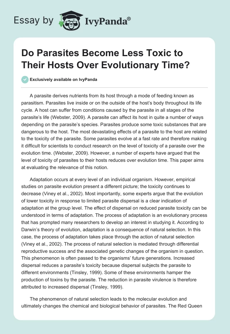 Do Parasites Become Less Toxic to Their Hosts Over Evolutionary Time?. Page 1