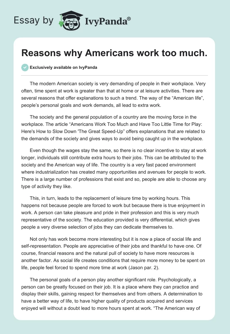 Reasons why Americans work too much.. Page 1