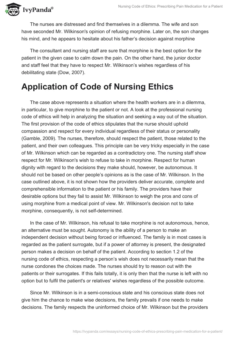 Nursing Code of Ethics: Prescribing Pain Medication for a Patient. Page 2