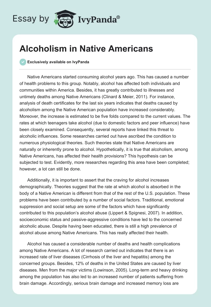 Alcoholism in Native Americans. Page 1
