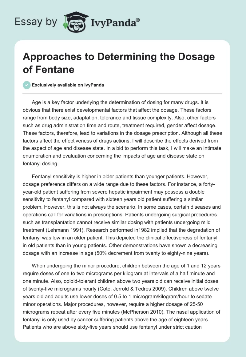 Approaches to Determining the Dosage of Fentane. Page 1