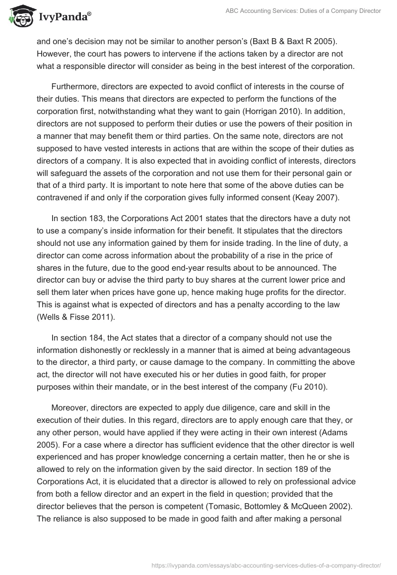 ABC Accounting Services: Duties of a Company Director. Page 2