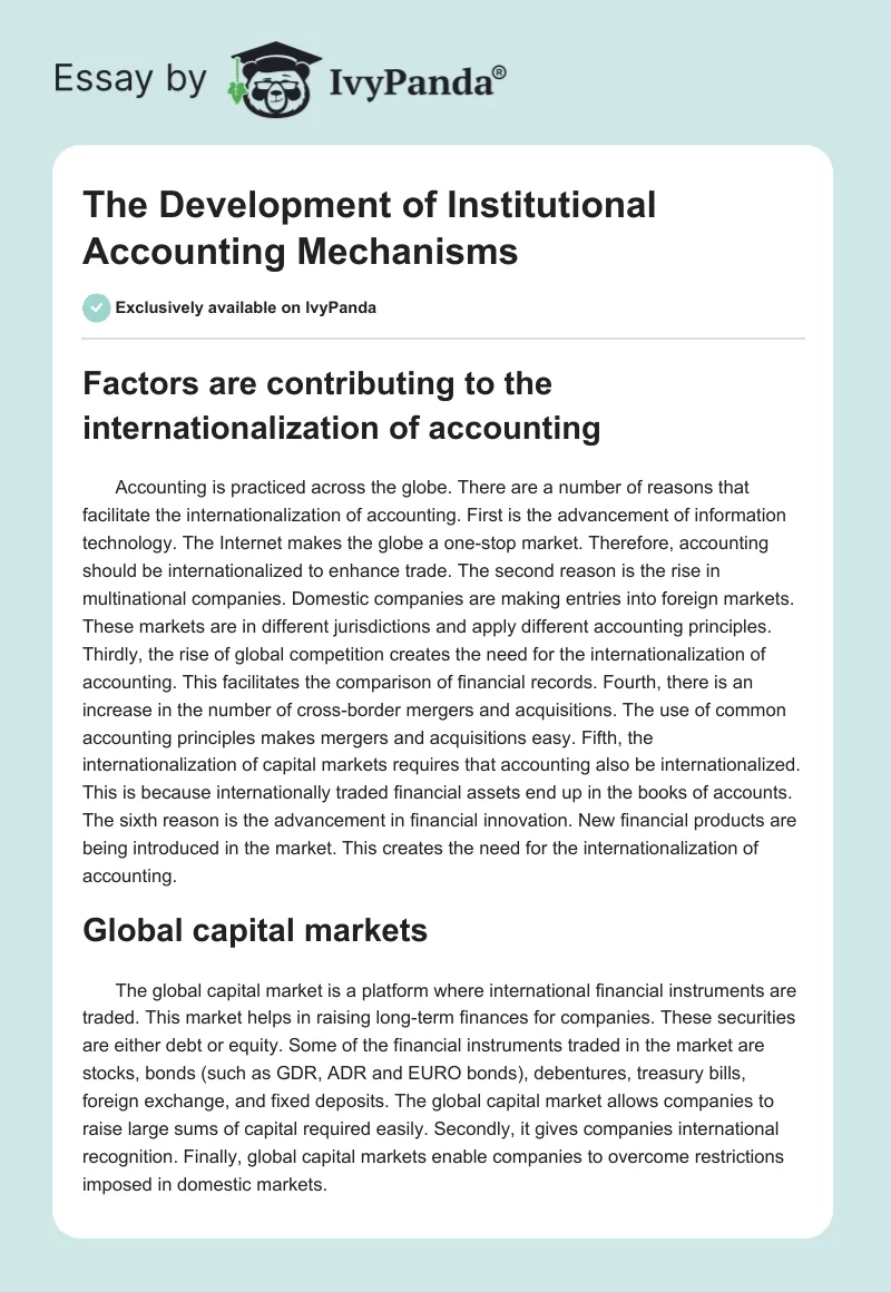 The Development of Institutional Accounting Mechanisms. Page 1