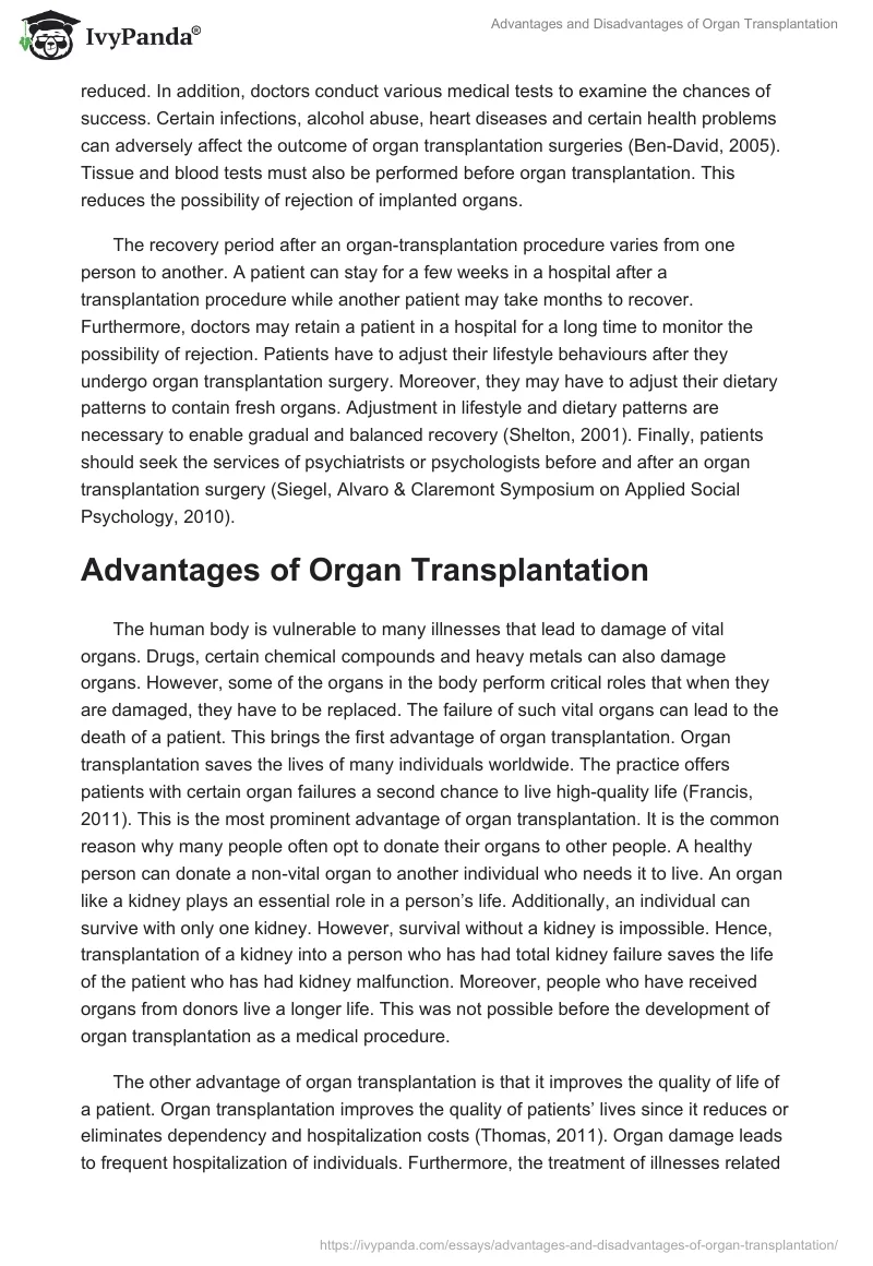 Advantages and Disadvantages of Organ Transplantation. Page 2