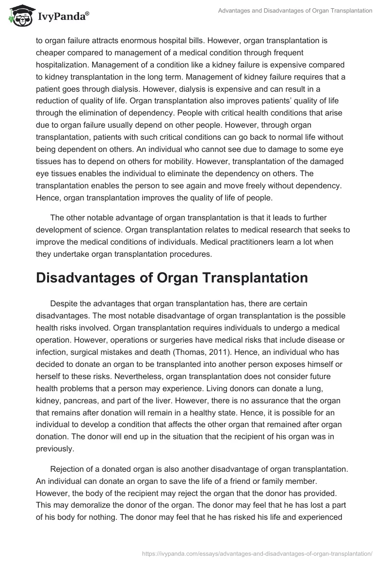 Advantages and Disadvantages of Organ Transplantation. Page 3