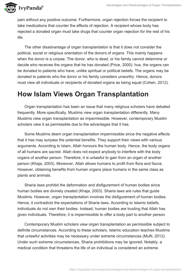 Advantages and Disadvantages of Organ Transplantation. Page 4