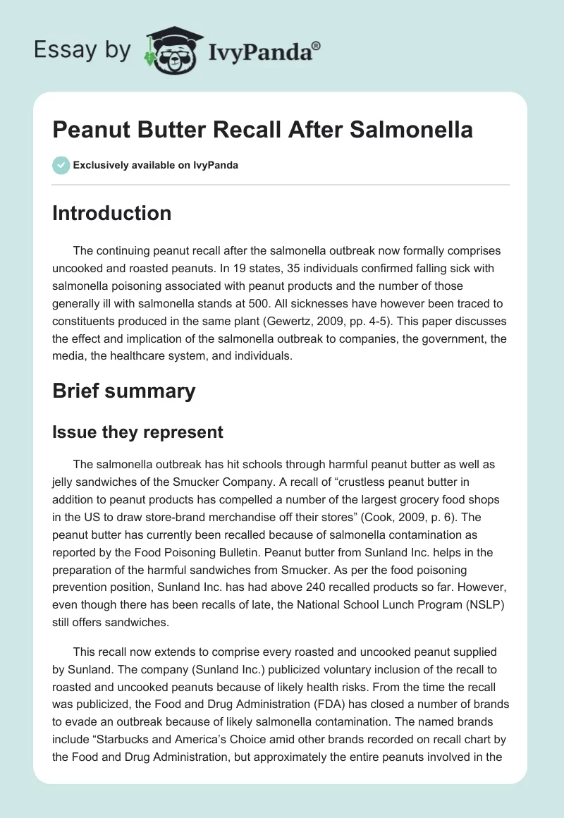 Peanut Butter Recall After Salmonella. Page 1