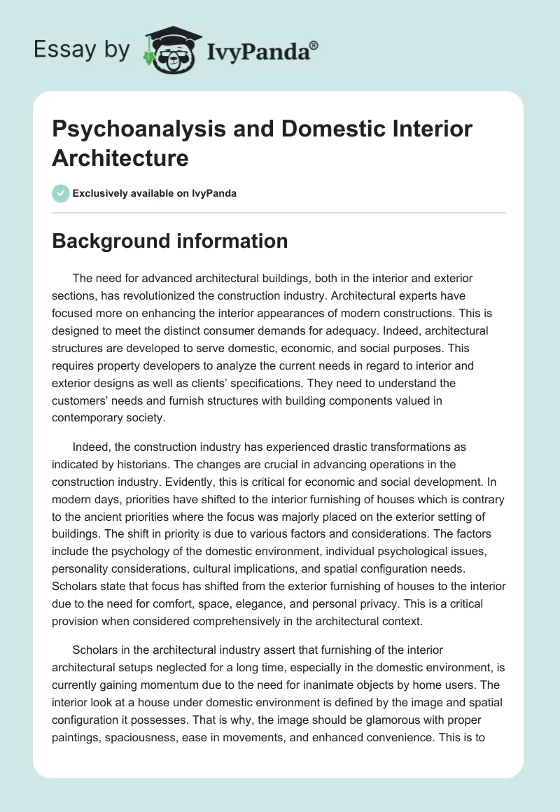 Psychoanalysis and Domestic Interior Architecture. Page 1