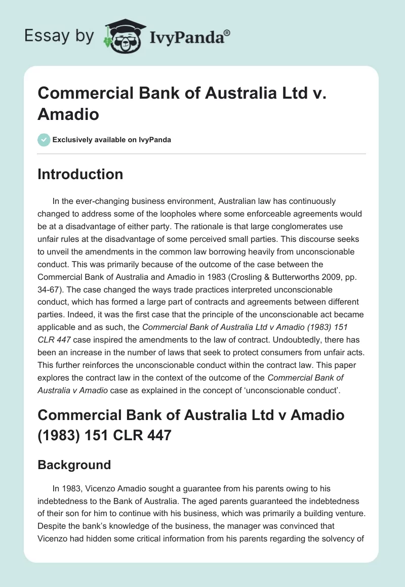 Commercial Bank of Australia Ltd vs. Amadio. Page 1