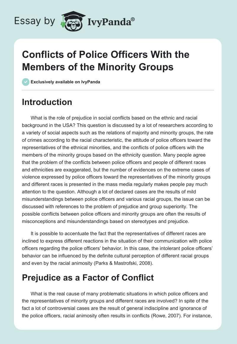 Conflicts of Police Officers With the Members of the Minority Groups. Page 1