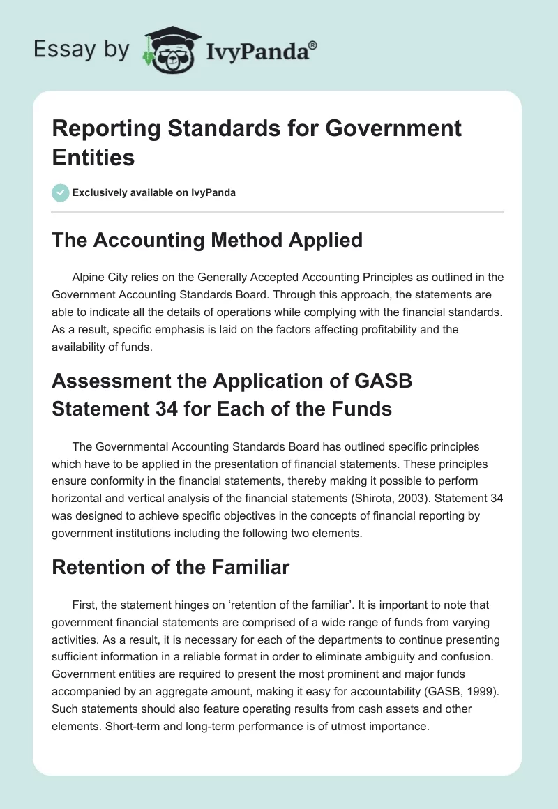 Reporting Standards for Government Entities. Page 1
