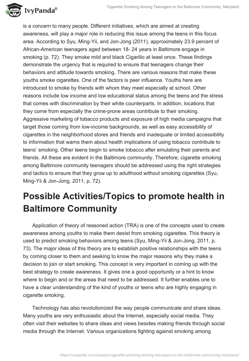 Cigarette Smoking Among Teenagers in the Baltimore Community, Maryland. Page 2
