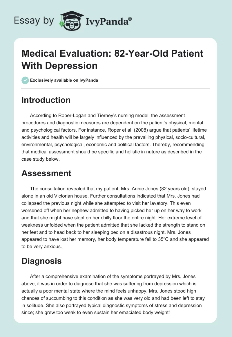 Medical Evaluation: 82-Year-Old Patient With Depression. Page 1