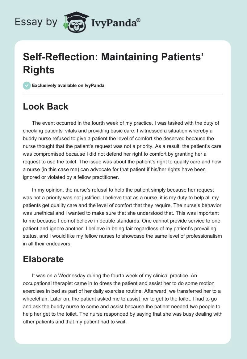 Self-Reflection: Maintaining Patients’ Rights. Page 1