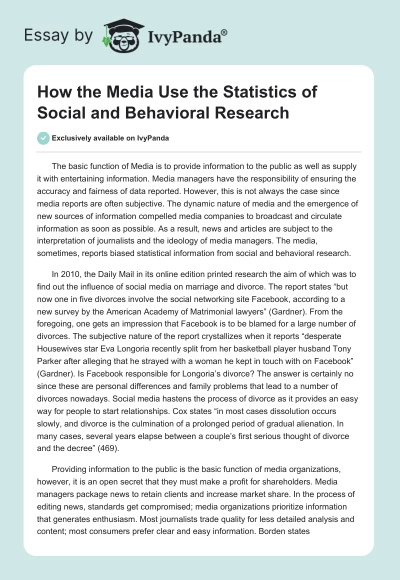 How the Media Use the Statistics of Social and Behavioral Research. Page 1