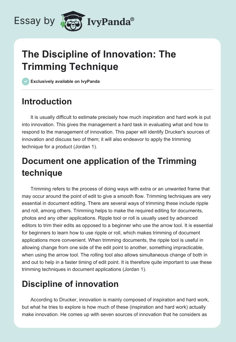 The Discipline of Innovation: The Trimming Technique. Page 1
