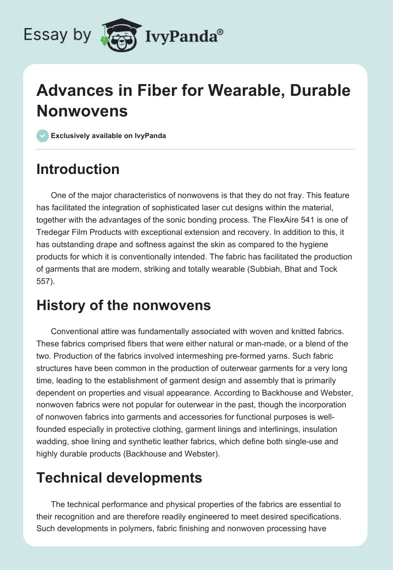Advances in Fiber for Wearable, Durable Nonwovens. Page 1