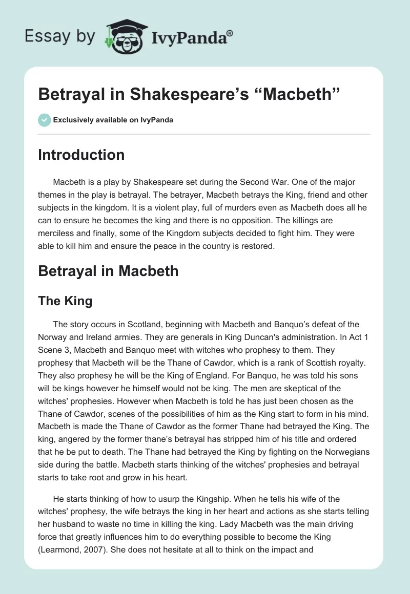 Betrayal in Shakespeare’s “Macbeth”. Page 1