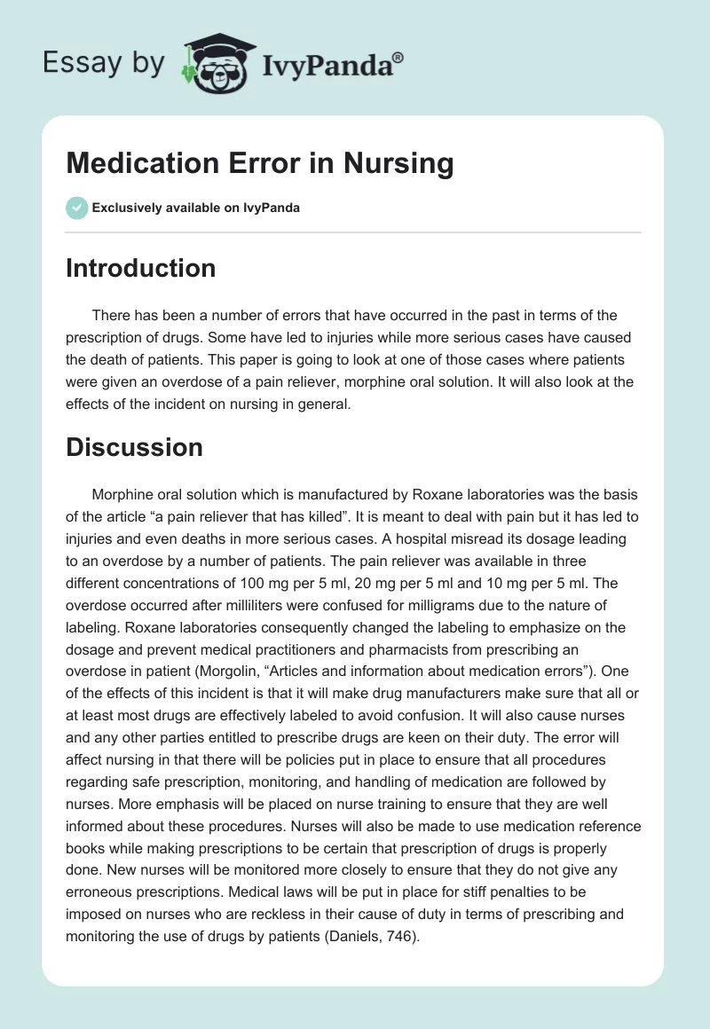 Medication Error in Nursing. Page 1