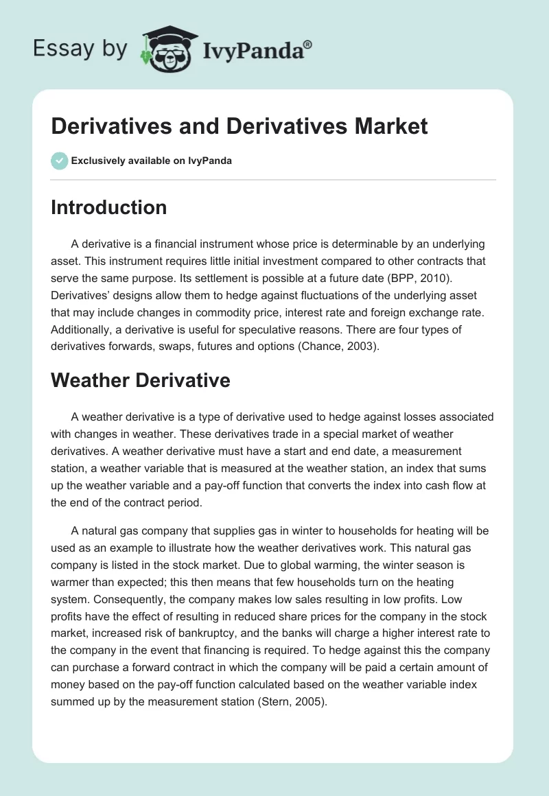 Derivatives and Derivatives Market. Page 1