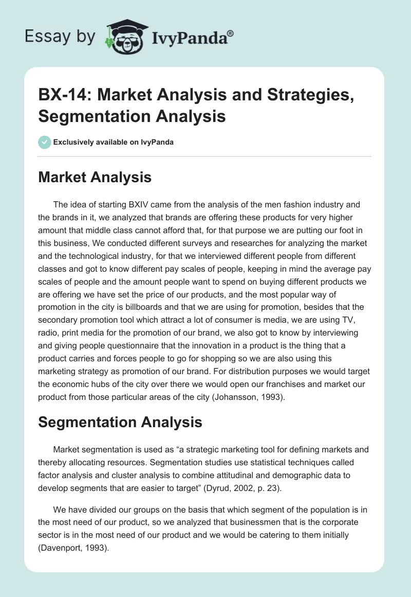 BX-14: Market Analysis and Strategies, Segmentation Analysis. Page 1