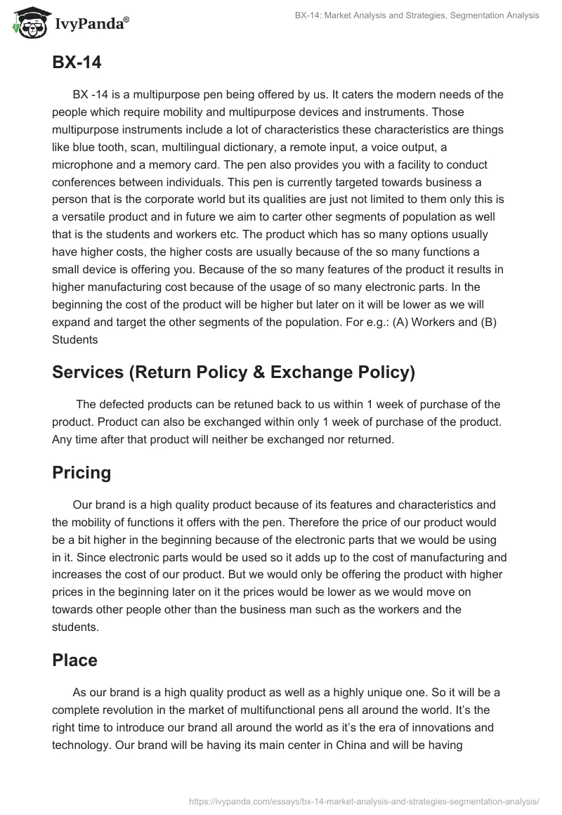 BX-14: Market Analysis and Strategies, Segmentation Analysis. Page 4