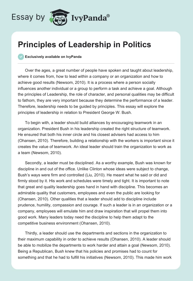 Principles of Leadership in Politics. Page 1