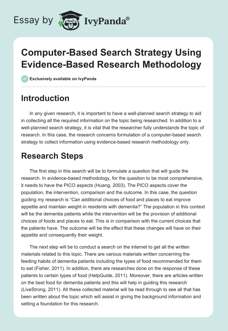 Computer-Based Search Strategy Using Evidence-Based Research Methodology. Page 1