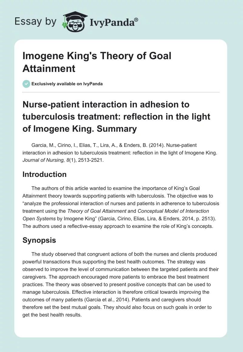 Imogene King's Theory of Goal Attainment. Page 1