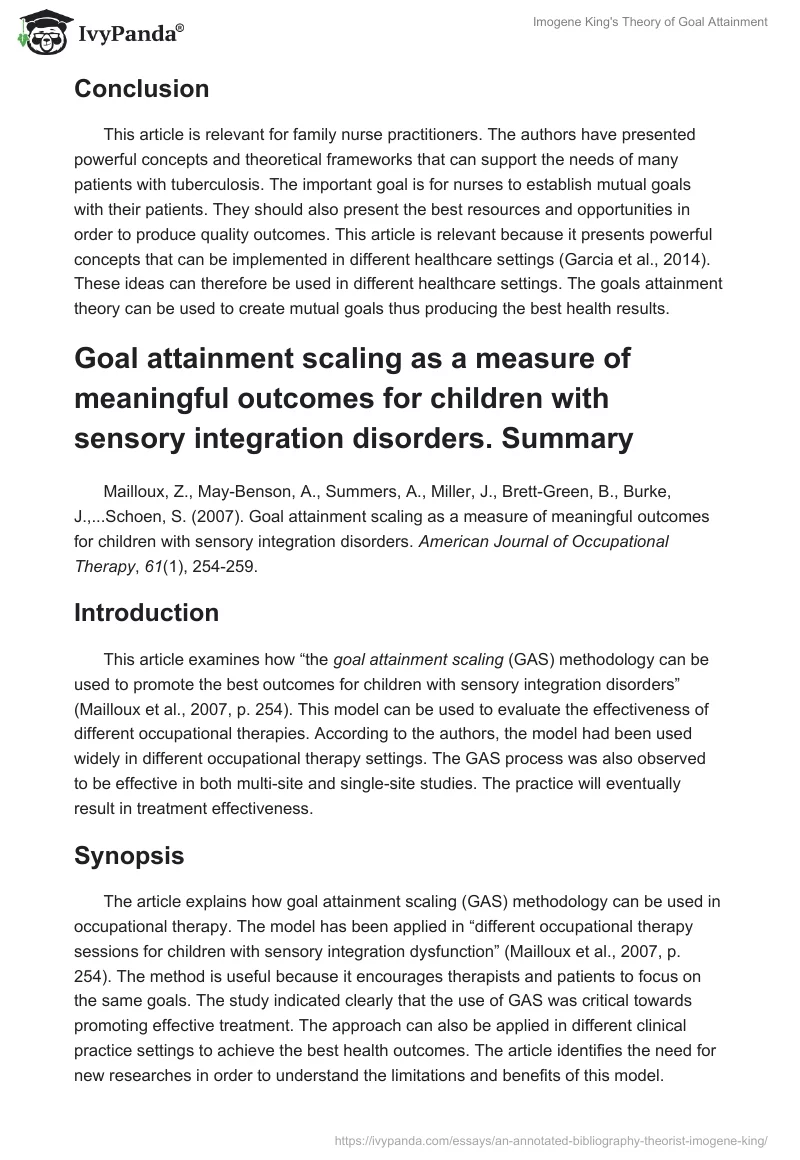Imogene King's Theory of Goal Attainment. Page 2