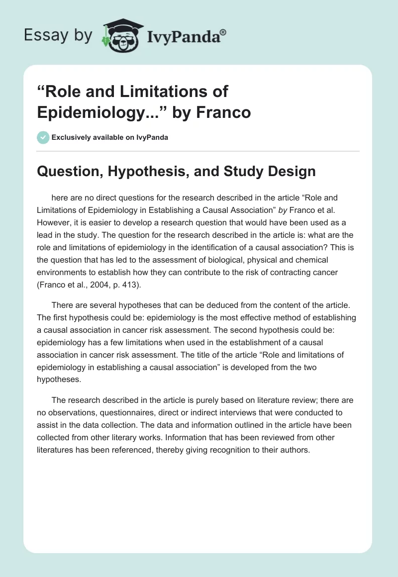 “Role and Limitations of Epidemiology...” by Franco. Page 1