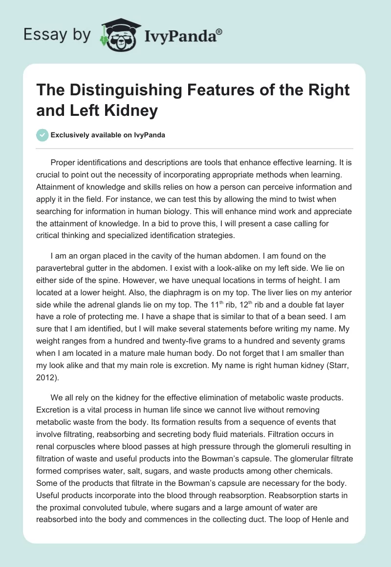 The Distinguishing Features of the Right and Left Kidney. Page 1