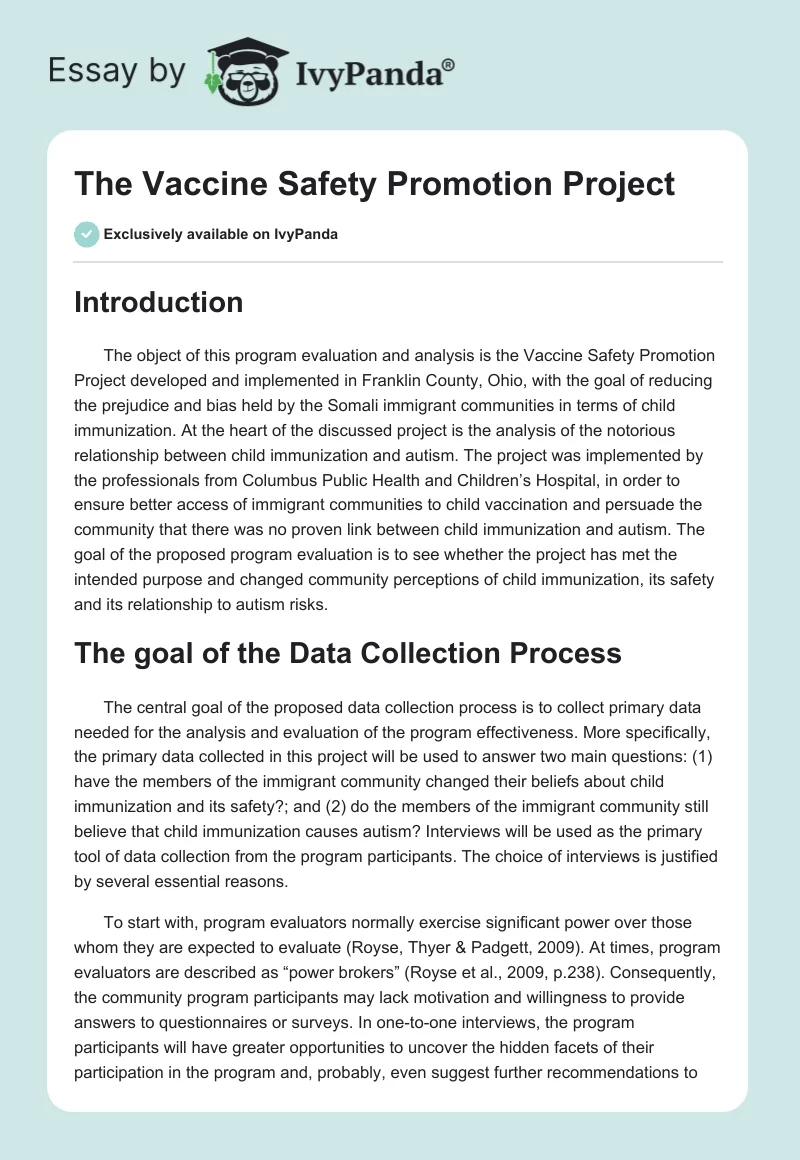 The Vaccine Safety Promotion Project. Page 1
