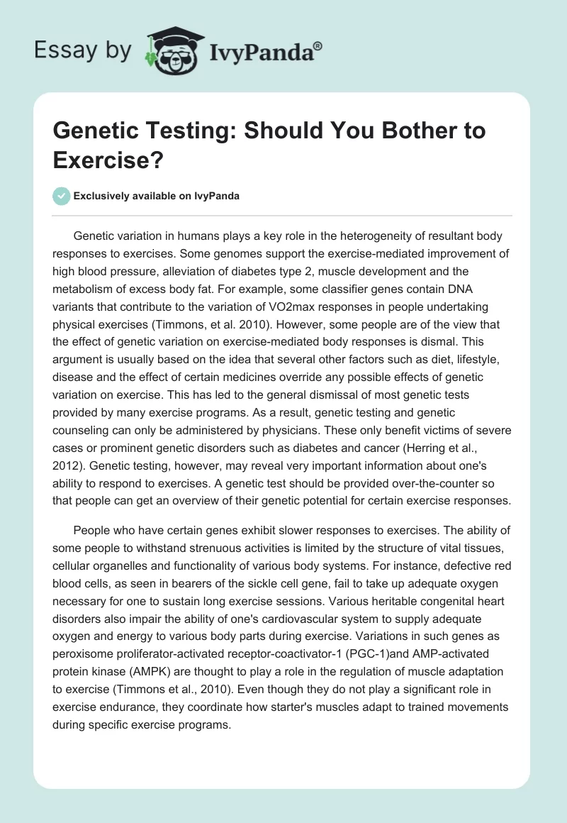 Genetic Testing: Should You Bother to Exercise?. Page 1
