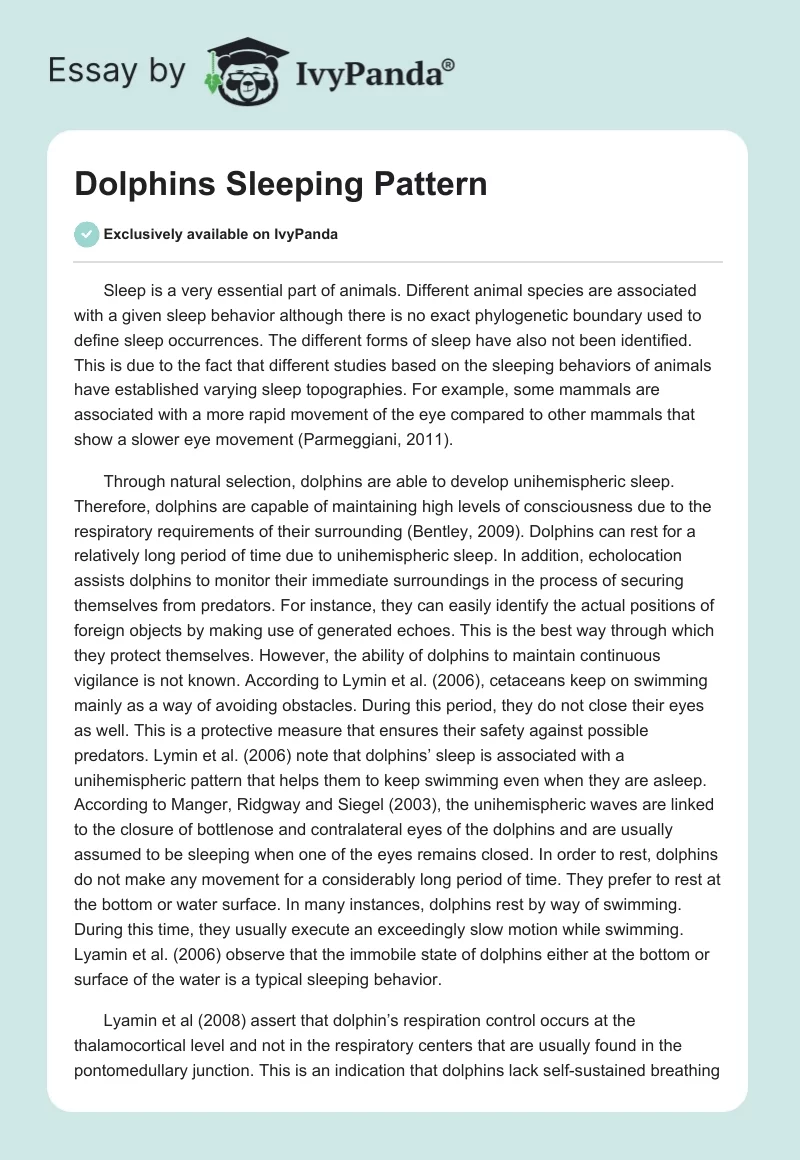 Dolphins Sleeping Pattern. Page 1