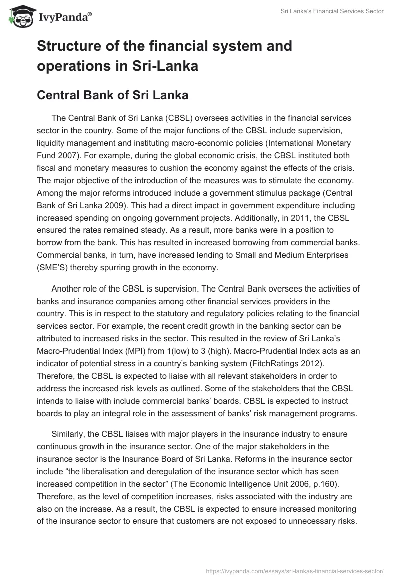 Sri Lanka’s Financial Services Sector. Page 2