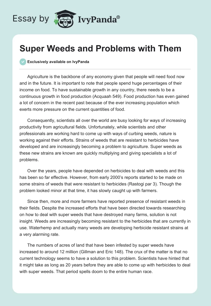 Super Weeds and Problems with Them. Page 1