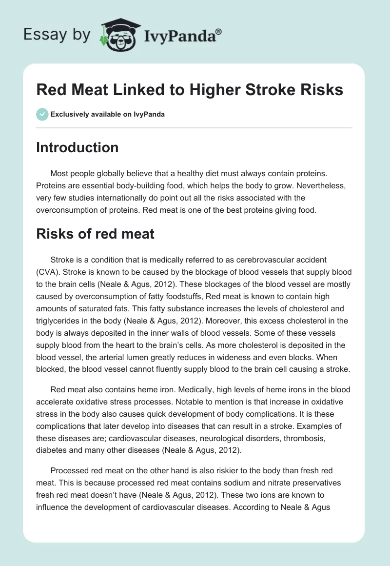 Red Meat Linked to Higher Stroke Risks. Page 1