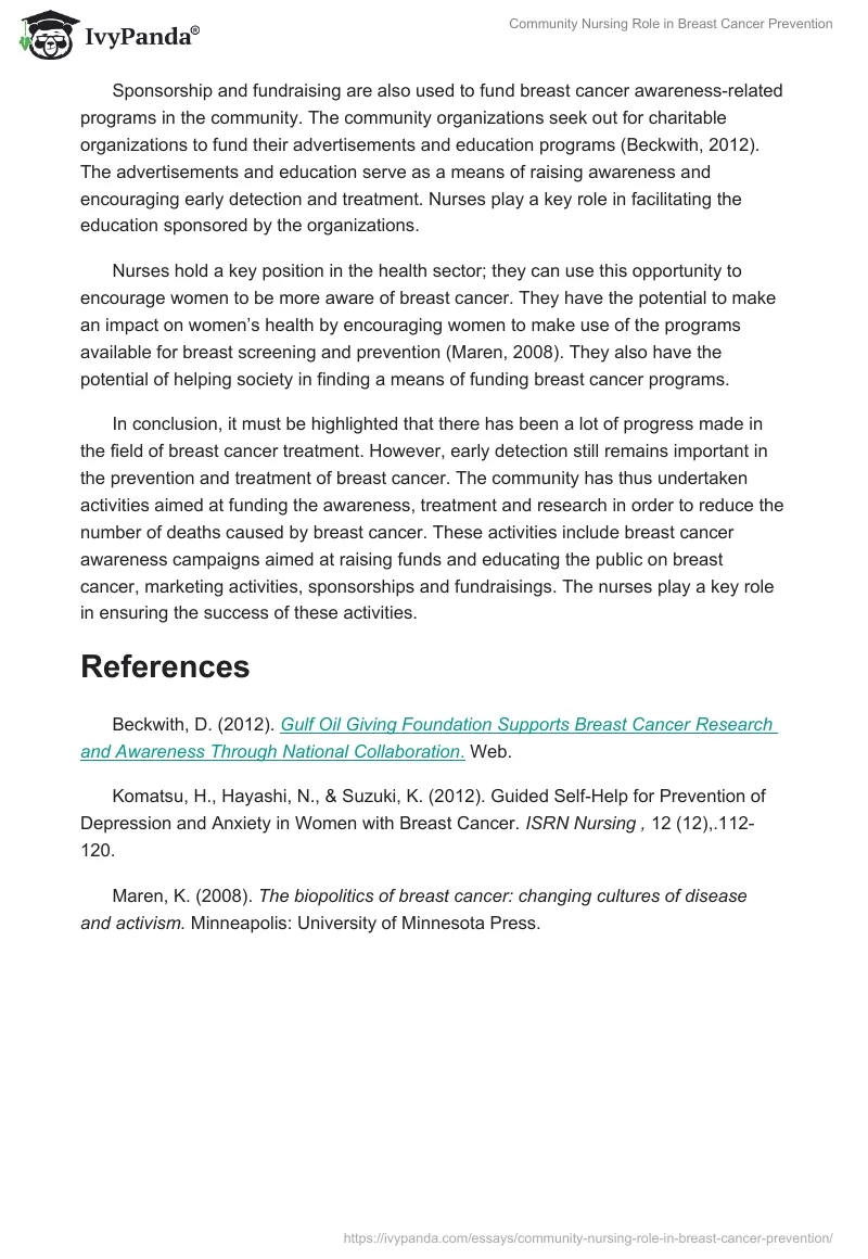 Community Nursing Role in Breast Cancer Prevention. Page 2