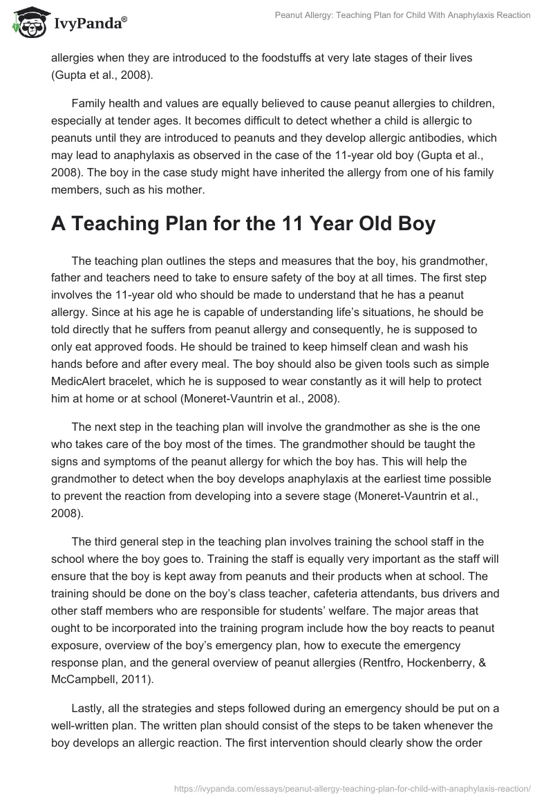 Peanut Allergy: Teaching Plan for Child With Anaphylaxis Reaction. Page 3