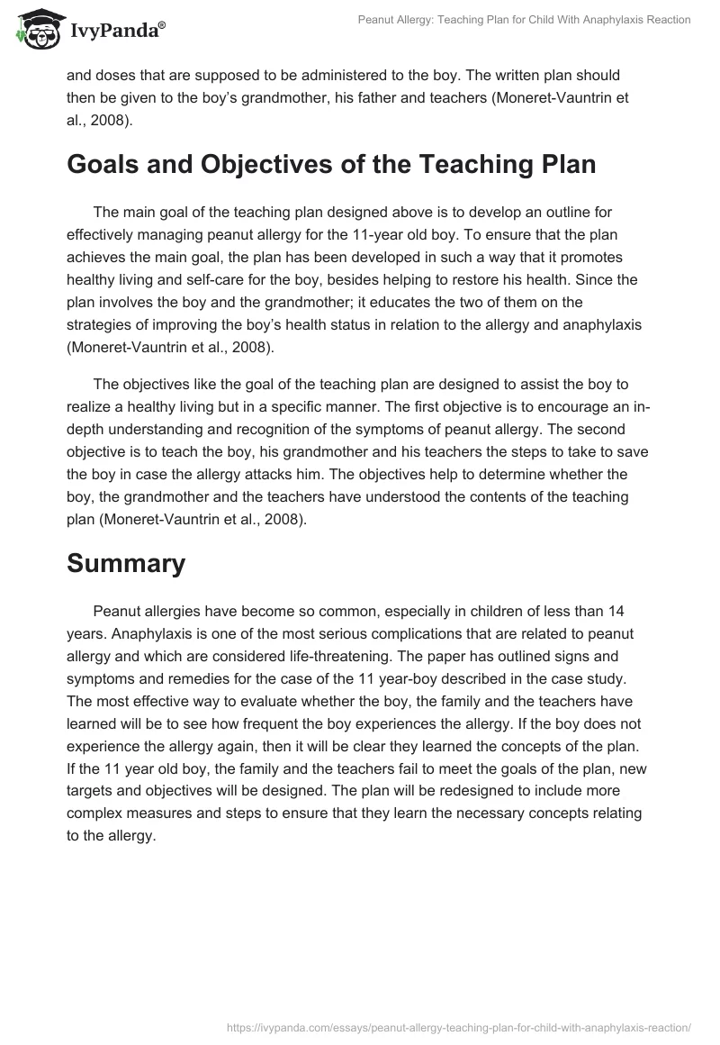 Peanut Allergy: Teaching Plan for Child With Anaphylaxis Reaction. Page 4