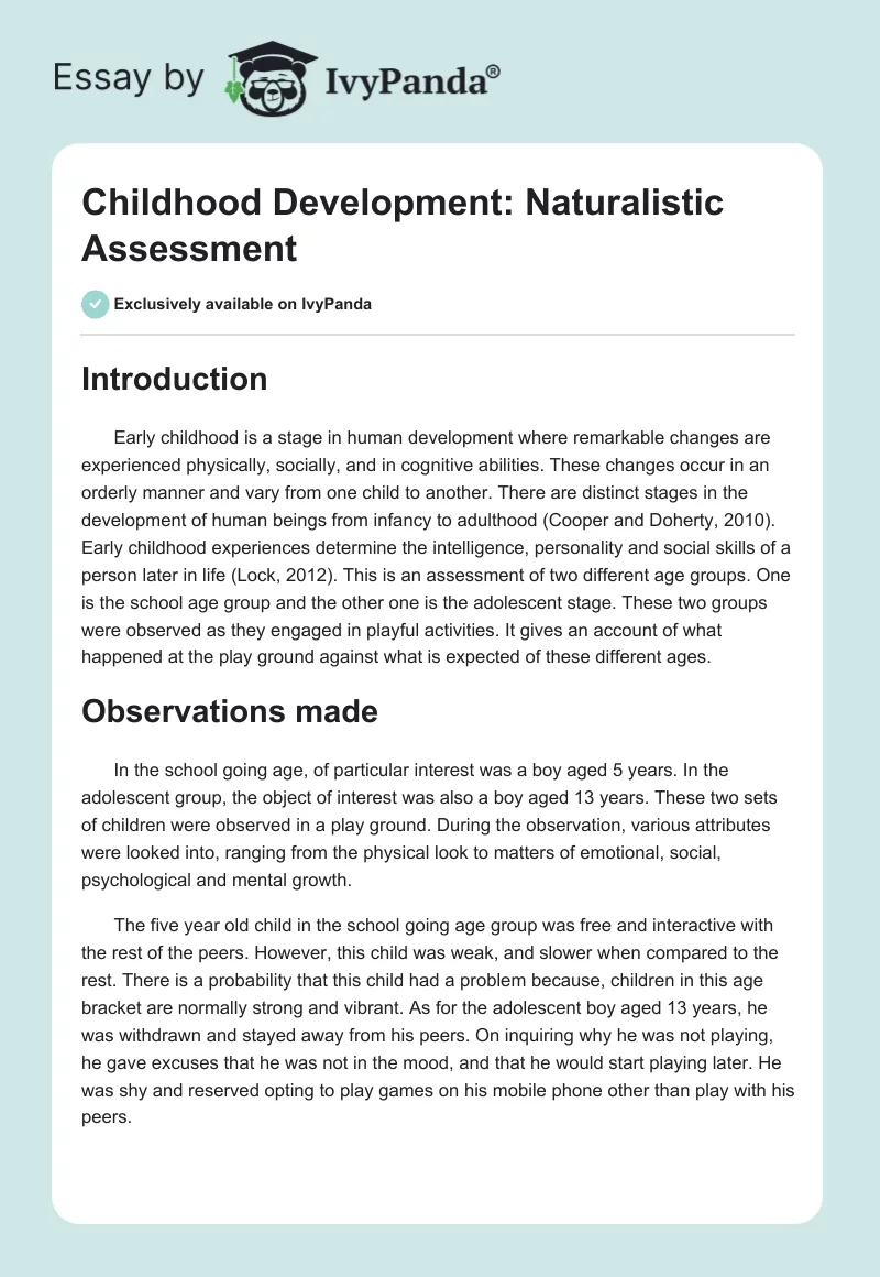 Childhood Development: Naturalistic Assessment. Page 1